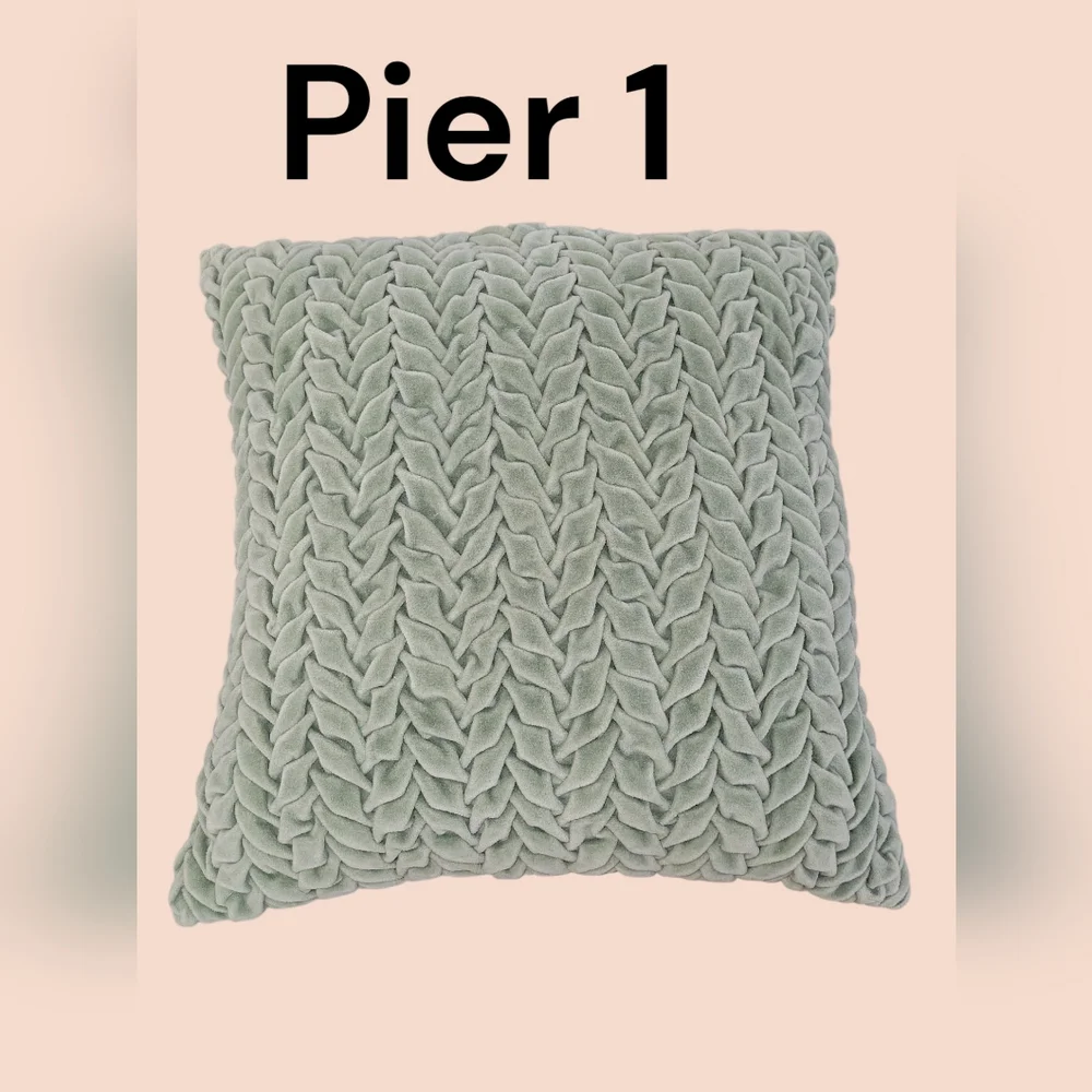 Pier 1 16x16 Velvet Velour Ruched Plush Accent Pillow, Blue/ Mint Green, VGUC